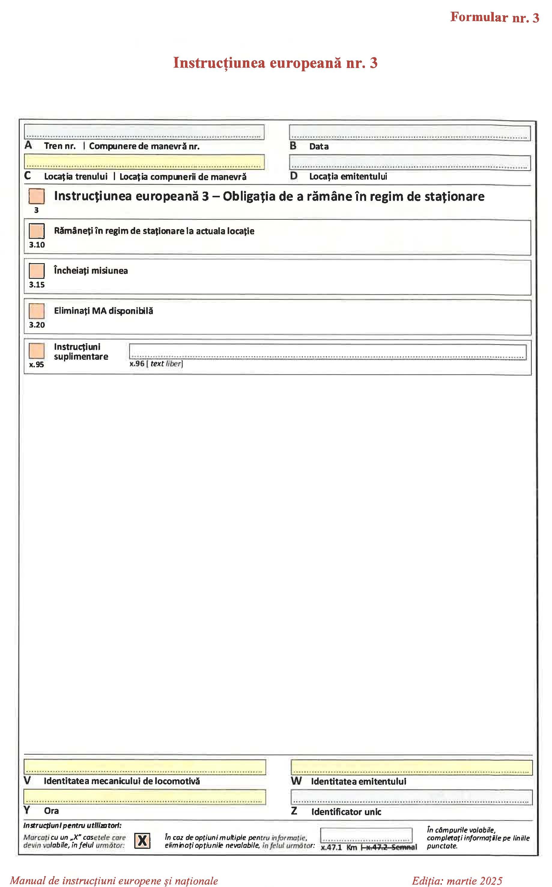 Instrucțiunea europeană nr. 3 — formular nr. 3